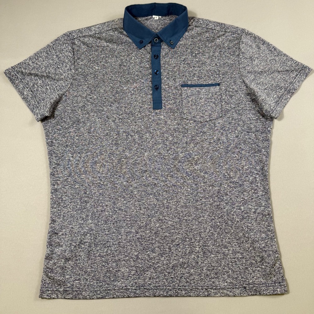 State & Liberty Polo Shirt Men XL Navy Blue Space Dye Performance Stretch Pocket